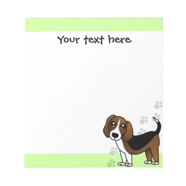 Cute Beagle Cartoon Dog on Green with Paw Prints Notepad