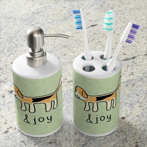 Cute Beagle Dog &joy Doodle Soap Dispenser And Toothbrush Holder
