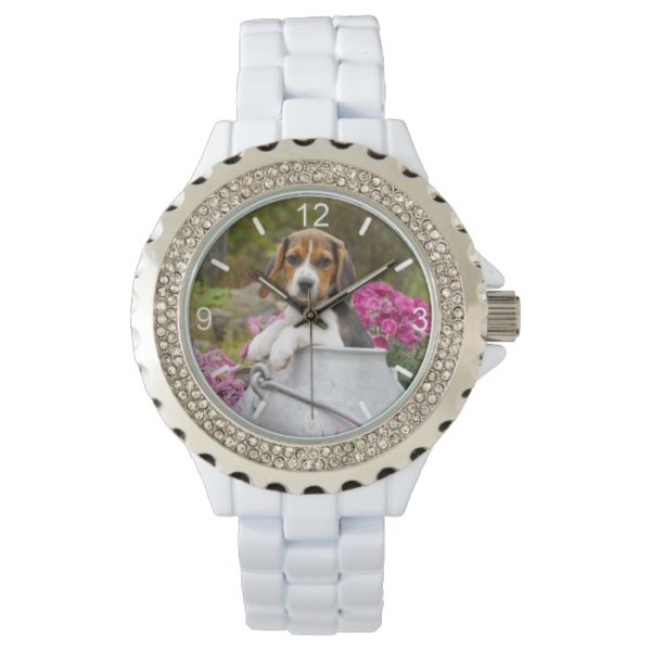 Cute Beagle Dog Puppy Milk Churn women dial-plate Wrist Watch