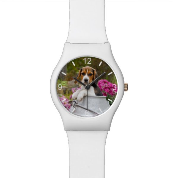 Cute Beagle Dog Puppy Milk Churn women  dial-plate Wrist Watch