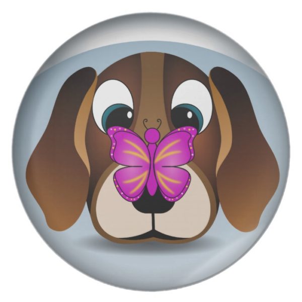 Cute Beagle Puppy Dog and Butterfly Dinner Plates