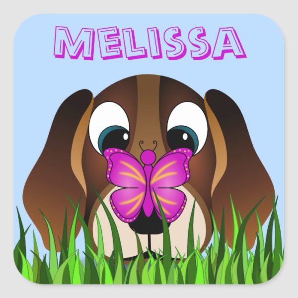 Cute Beagle Puppy Dog Butterfly Square Stickers