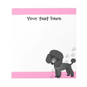 Cute Black Poodle Cartoon Blue Pink Print Notepad