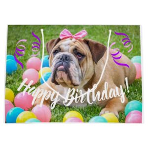 Cute Bulldog Happy Birthday Large Gift Bag