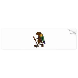 Cute Chocolate Labrador Dog Hiking Cartoon Bumper Sticker