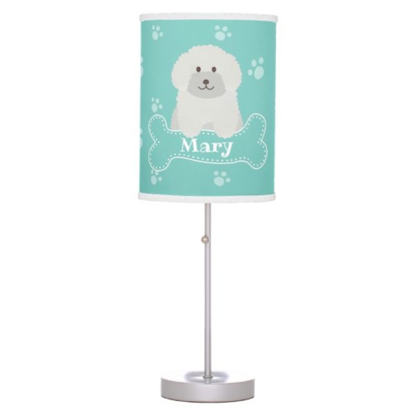 Cute Fluffy Curly Coat Poodle Puppy Dog Monogram Table Lamp