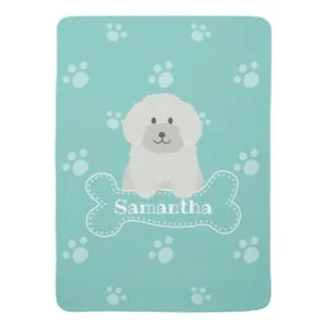 Cute Fluffy Poodle Puppy Dog Unisex Aqua Monogram Baby Blanket
