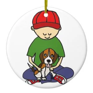 Cute Funny Boy with his Dog Cartoon Ceramic Ornament