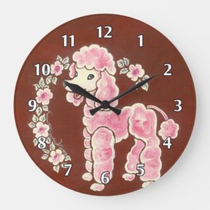 Cute Girly Fluffy Pink Poodle Dog Large Clock