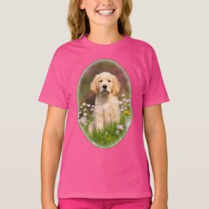 Cute Golden Retriever Dog Puppy Pet Photo - girl T-Shirt
