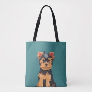 Cute Hipster Little Yorkshire Terrier Tote Bag