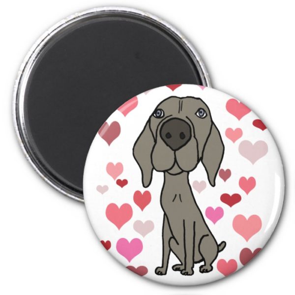 Cute Weimaraner Dog and Hearts Pattern Art Magnet