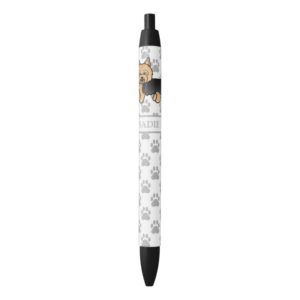 Cute Yorkie Cartoon Dog With Name And Gray Paws Black Ink Pen