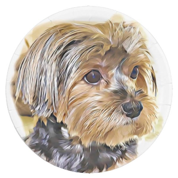 Cute yorkie Yorkshire Terrier Puppy Dog Art Paper Plate