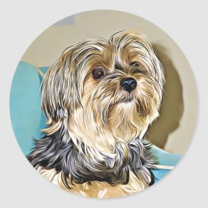 Cute yorkshire terrier digital art classic round sticker