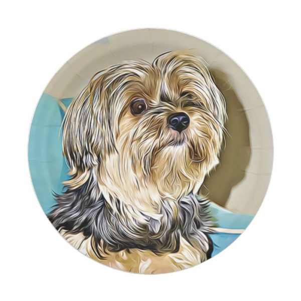 Cute yorkshire terrier digital art paper plate