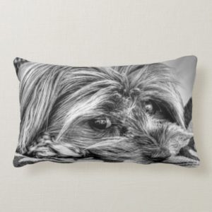 Cute Yorkshire Terrier Yorkie Black and White Art Lumbar Pillow