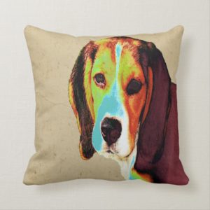 Digitally Colored  Beagle Throw Pillow