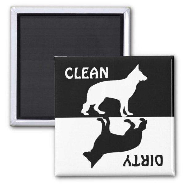 Dirty Clean German Shepherd dog dishwasher magnet