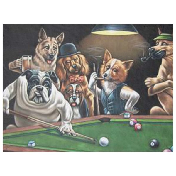 Dogs Playing Pool - Bulldog Fleece Blanket