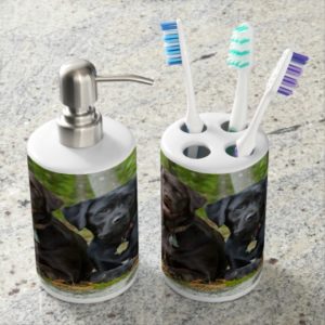 Dogs Puppies Black Lab Chocolate Labrador Retrieve Soap Dispenser & Toothbrush Holder