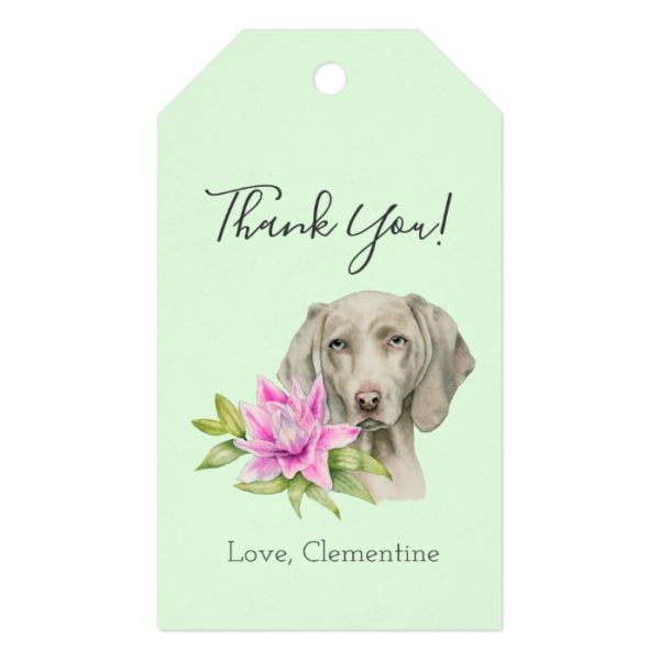 Elegant Weimaraner Dog Floral Thank You Gift Tags