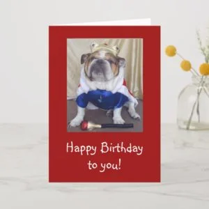English Bulldog Birthday Card, Royalty Card