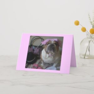 English Bulldog in Pink Birthday card