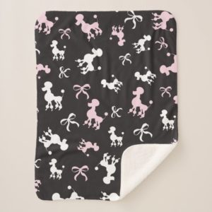 Fancy Poodles Pink and Black Sherpa Blanket