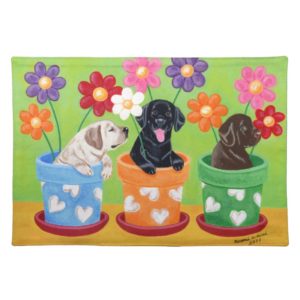 Flower Pot Labrador Puppies Cloth Placemat