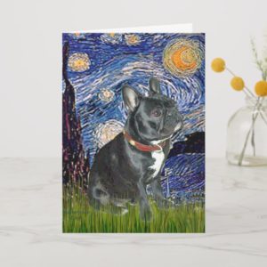 French Bulldog (black 11) - Starry Night (vert) Card