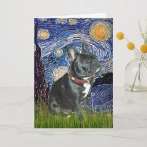 French Bulldog (black 11) - Starry Night (vert) Card
