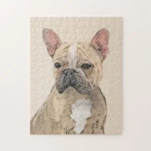 French Bulldog (Fawn Pied) Painting - Dog Art Jigsaw Puzzle