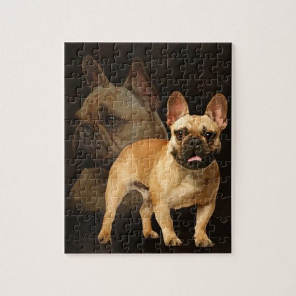 French Bulldog -Frenchie - Brown Plaid Jigsaw Puzzle