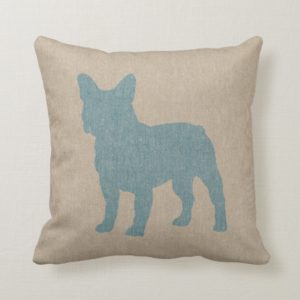 French Bulldog in Blue on Linen Look Throw Pillow
