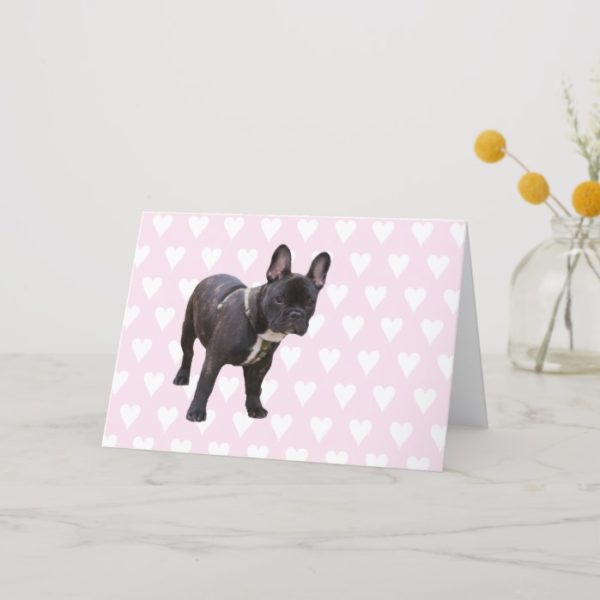 French Bulldog pink & white hearts greeting card