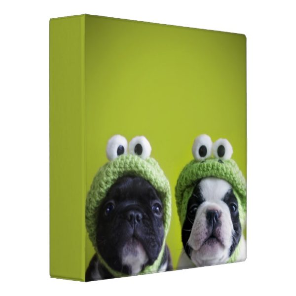 French Bulldog Puppies With Frog Hats Binder