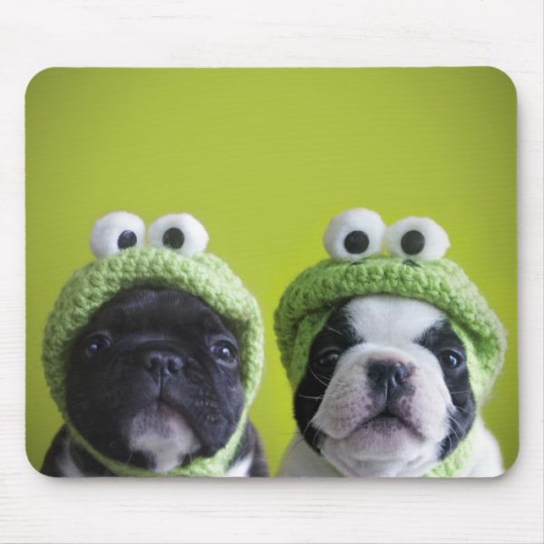 French Bulldog Puppies With Frog Hats Mouse Pad