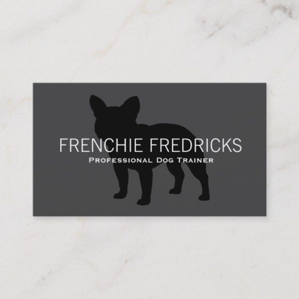 French Bulldog Silhouette Black on Grey Business Card