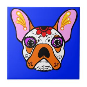 French Bulldog Sugar Skull Ceramic Tile