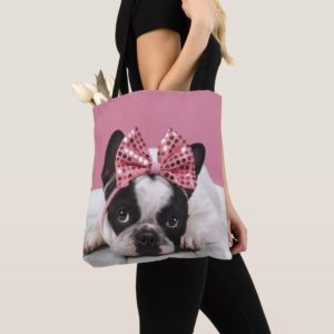 French Bulldog Wearing Pink Tote Bag