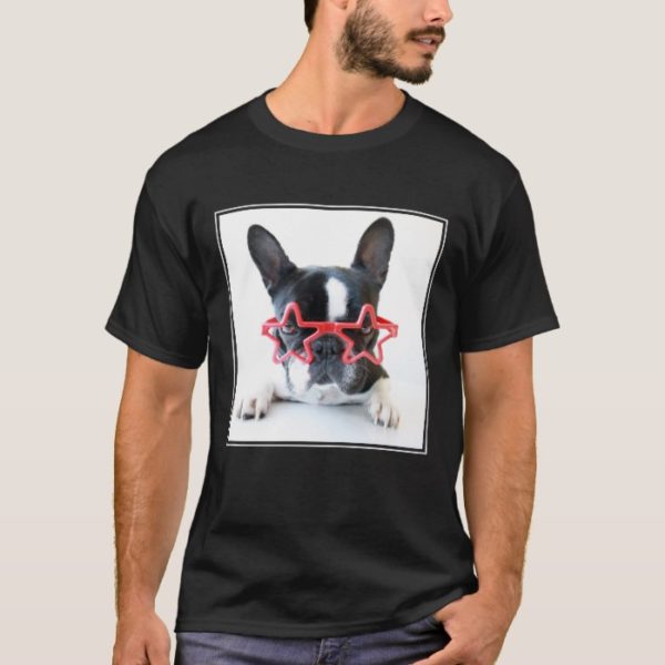 French Bulldog With Red Star Glasses T-Shirt
