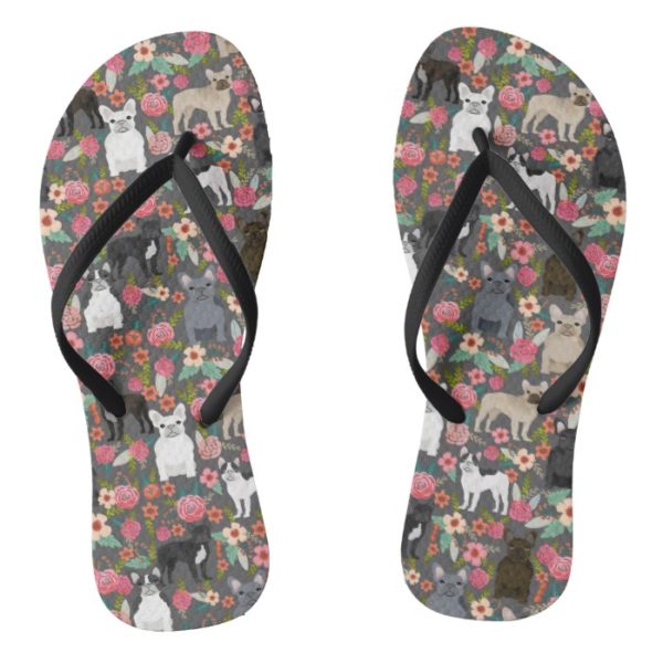Frenchie Floral Shoes - french bulldog sneakers Flip Flops