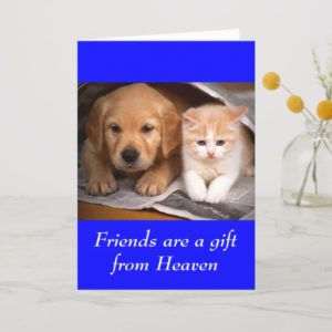 Friendship Golden Retriever Puppy  & Kitten  Card
