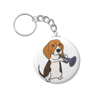Funny Beagle Dog Playing Trumpet Keychain