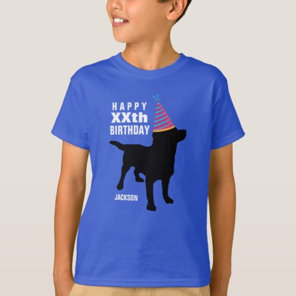 Funny Black Lab Dog Custom Age and Name Birthday T-Shirt