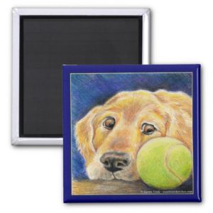 Funny Golden Retriever dog with tennis ball Magnet
