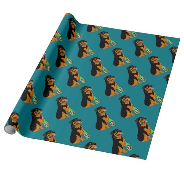Funny Rottweiler Dog Drinking Beer Cartoon Wrapping Paper