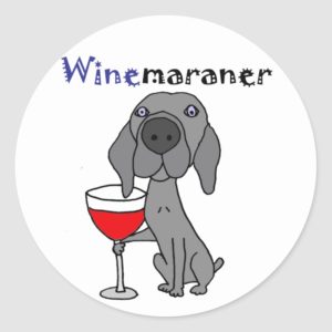 Funny Weimaraner Dog Drinking Red Wine Classic Round Sticker