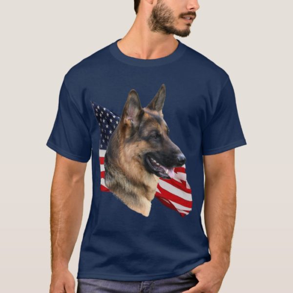German Shepherd Dog headstudy with Flag Shirt